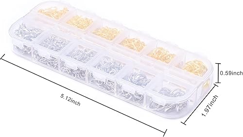 Miniatura 3 de Juego de anillos de salto para hacer joyas, 1200 piezas de anillos de salto abiertos, kit de reparación de joyas para collares, pulseras, cierres de