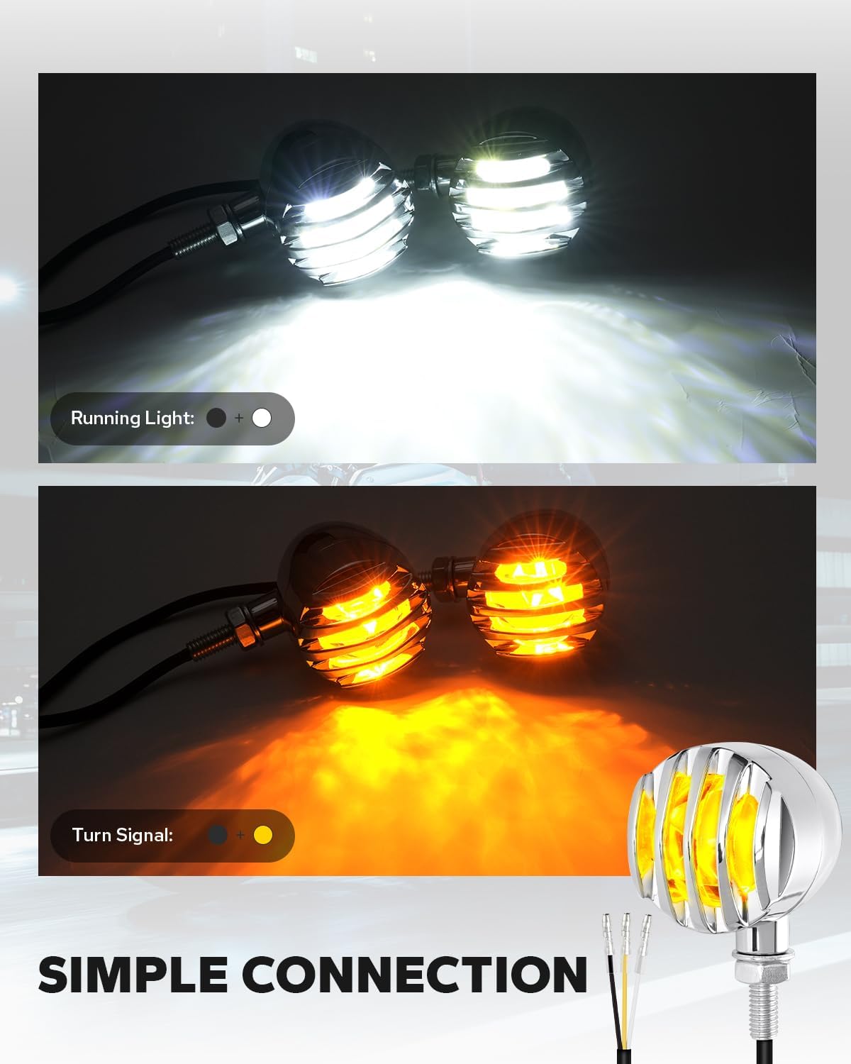 Motorcycle Turn Signals 48 LED Bullet Turn Signal Lights Motorcycle Blinkers Amber White Indicator Fit for Honda Yamaha R3 Suzuki Kawasaki Harley Sportster (Chrome)