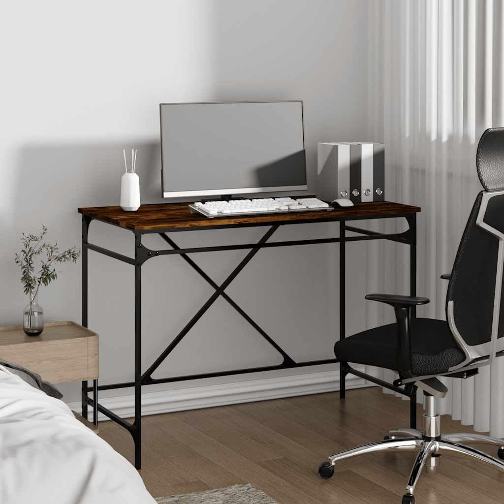 Scrivania in rovere affumicato, 100 x 50 x 75 cm, struttura stabile, grande postazione di lavoro per ufficio, casa, gaming, laptop, PC, ergonomica, salvaspazio