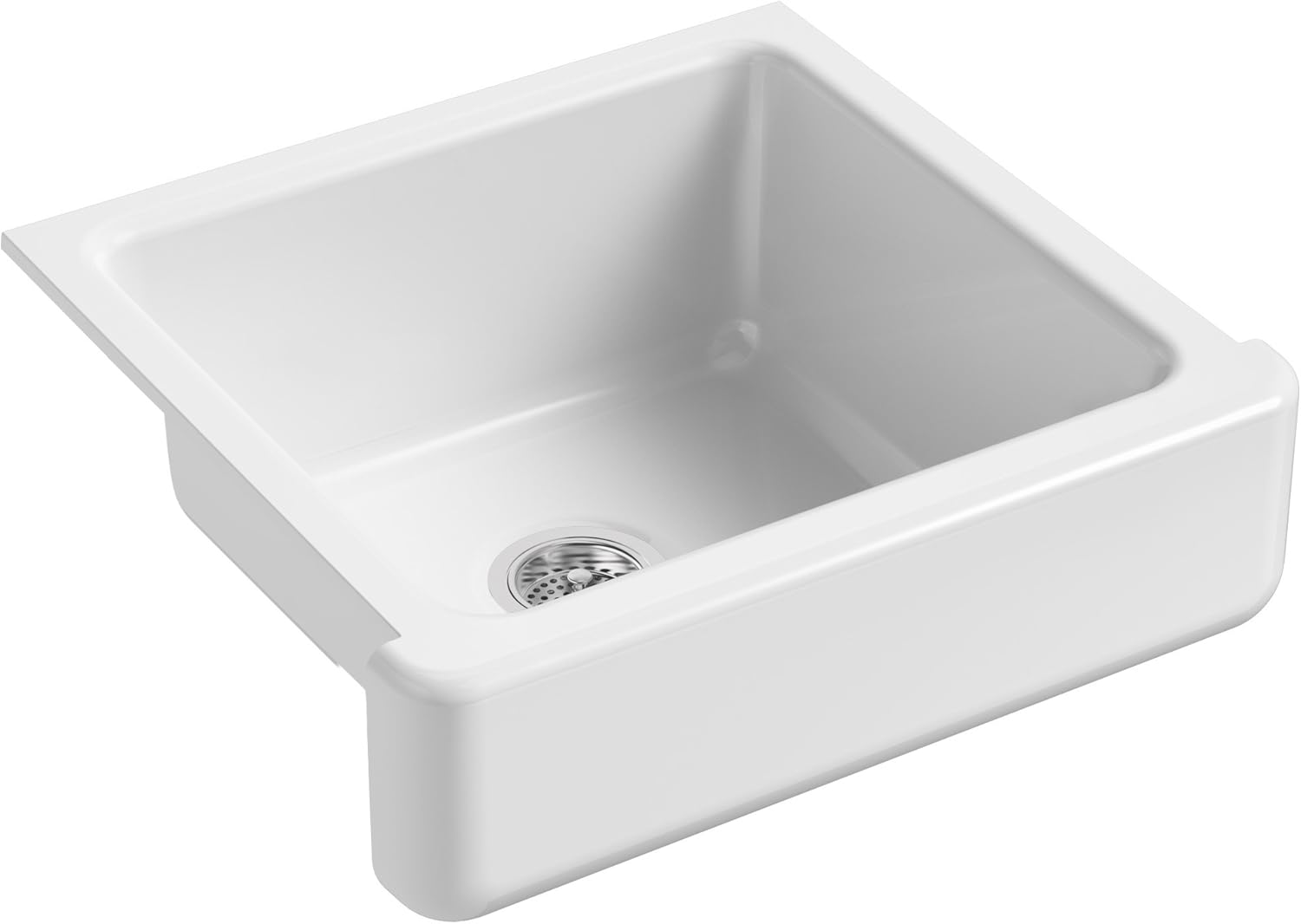 KOHLER K-5664-0 Whitehaven Farmhouse Self-Trimming Farmhouse Undermount Single-Bowl Kitchen Sink with Short Apron, 23-1/2 x 21-9/16 x 9-5/8-Inch, White