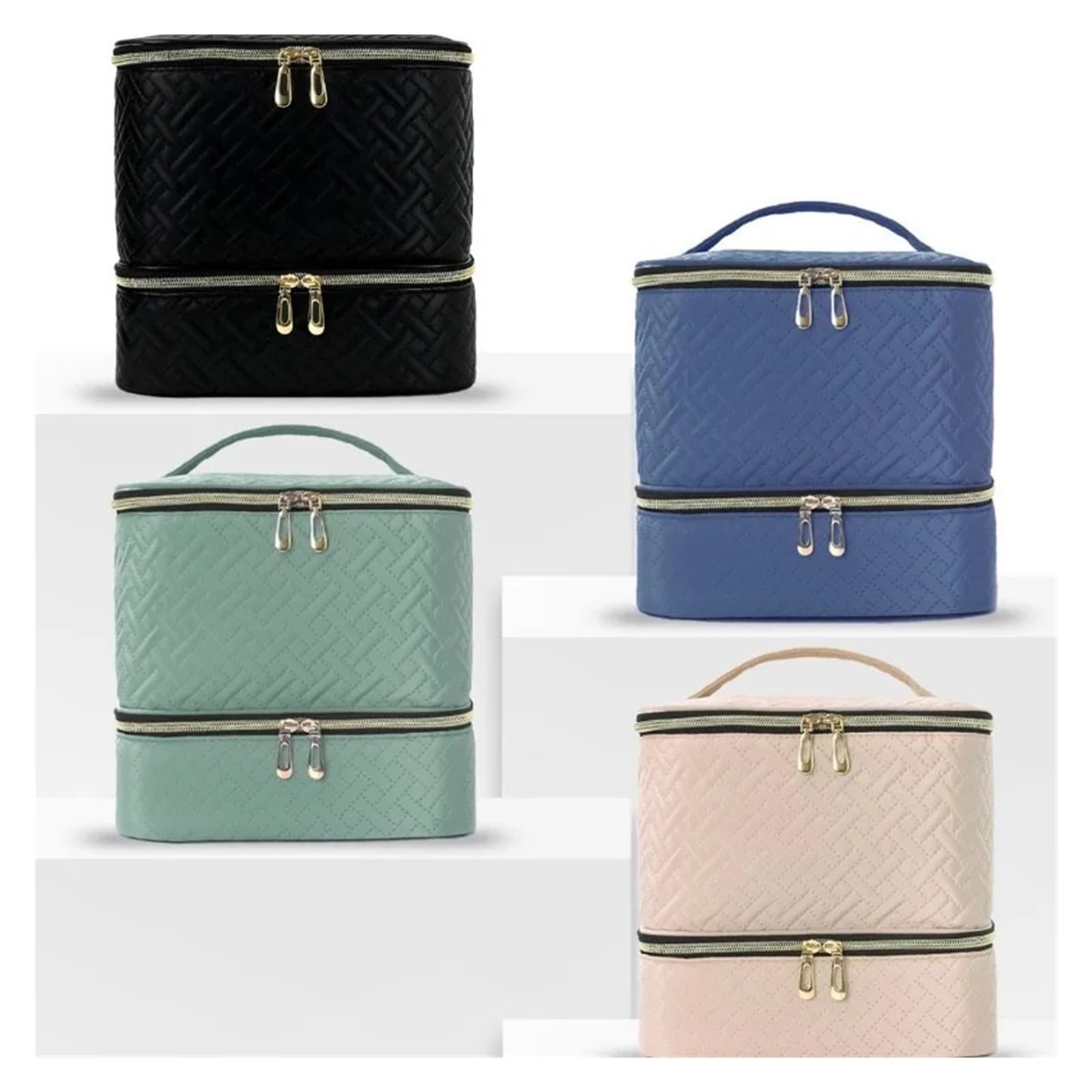 Bolsa Maquillaje Bolsa de Maquillaje portátil de Doble Capa y Gran Capacidad con Cremallera Doble elevada