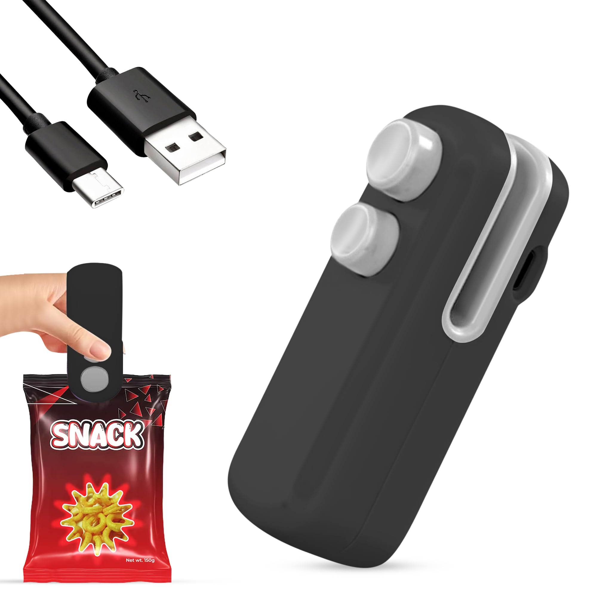 2 in1 Mini Packets Sealing Machine, Rechargeable Sealer for Poly Bags, Heat Seal with Small Cutter & Magnetic Back, Vacuum Sealer for Food, Snacks, Chips, Fresh Storage