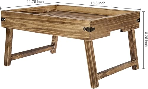 Miniatura 4 de MyGift Bandeja para servir con patas plegables, bandeja de mesa de cama de madera marrón rústica - Desayuno plegable, escritorio para computadora