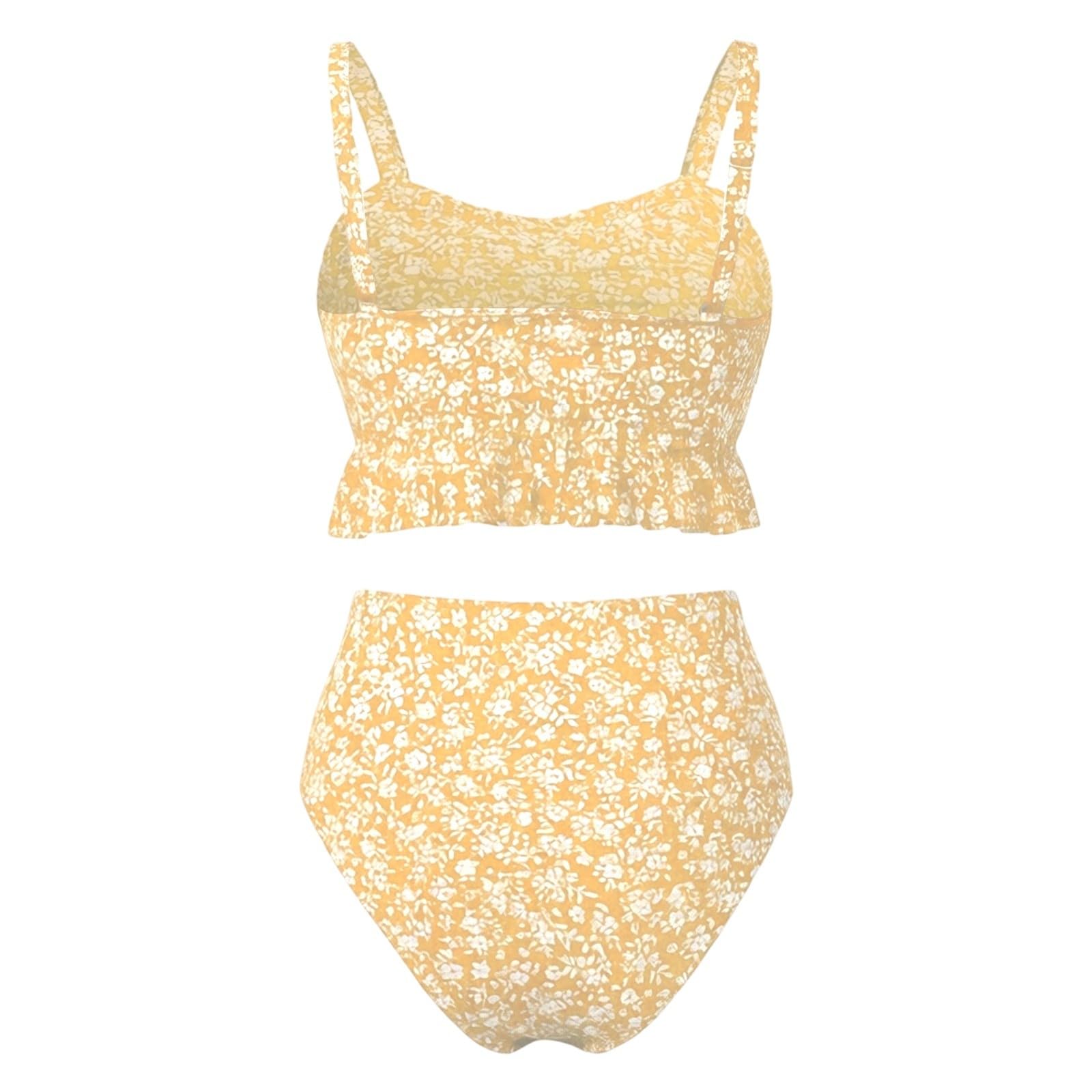 Traje de baño premamá de dos piezas con estampado floral, parte superior con detalles de volantes, bragas con tirantes laterales ajustables, comodidad de baño perfecta para embarazos durante la