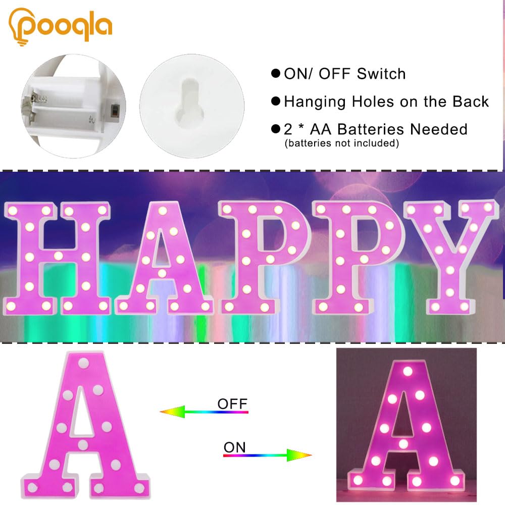 Pooqla Letras LED para marquesina, letras del alfabeto iluminadas para luz nocturna, cumpleaños, boda, fiesta, Navidad, decoración del hogar, bar, letra D morada