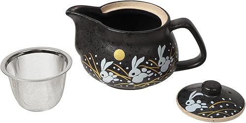Miniatura 8 de HAKONE YOSEGI Tetera japonesa Kutani Yaki de conejo Kutani Yaki de 10 onzas con infusor extraíble, taza con asa, tetera segura para estufa, set de