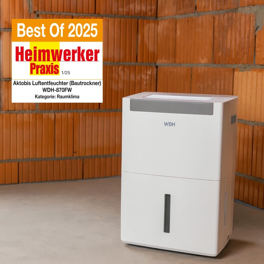 Aktobis WDH-870FW Deshumidificador profesional | hasta 70 L/d, 120m² + WiFi | Secador de humedad eléctrico, potente, hasta 120 m², blanco | para el hogar, sótano, obras, industria, contra el moho