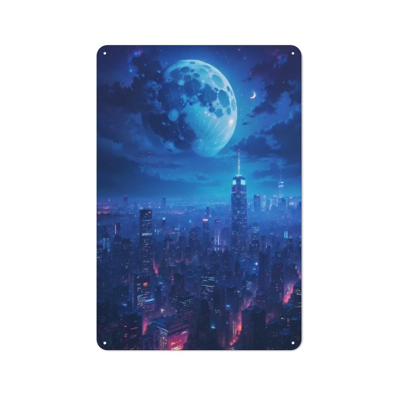 Junmoney Style-1 Celestial Cityscape Metal Wall Decor Sign, Easy To Hang Plaque For Living Room, Kitchen, Hallway Or Home Bar, 30X20cm