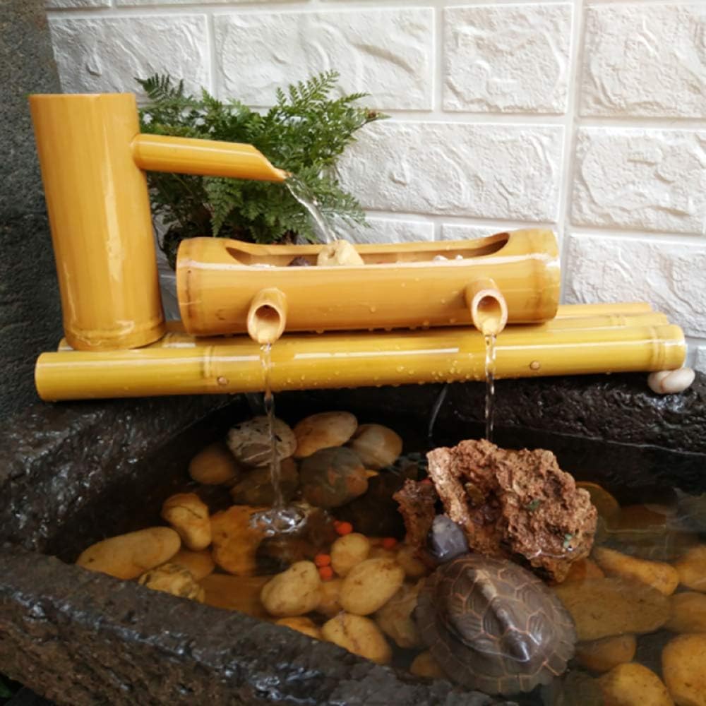 Handmade Bamboo Water Fountain and Pump,Garden Decor Craft Fountain Relax Gardening