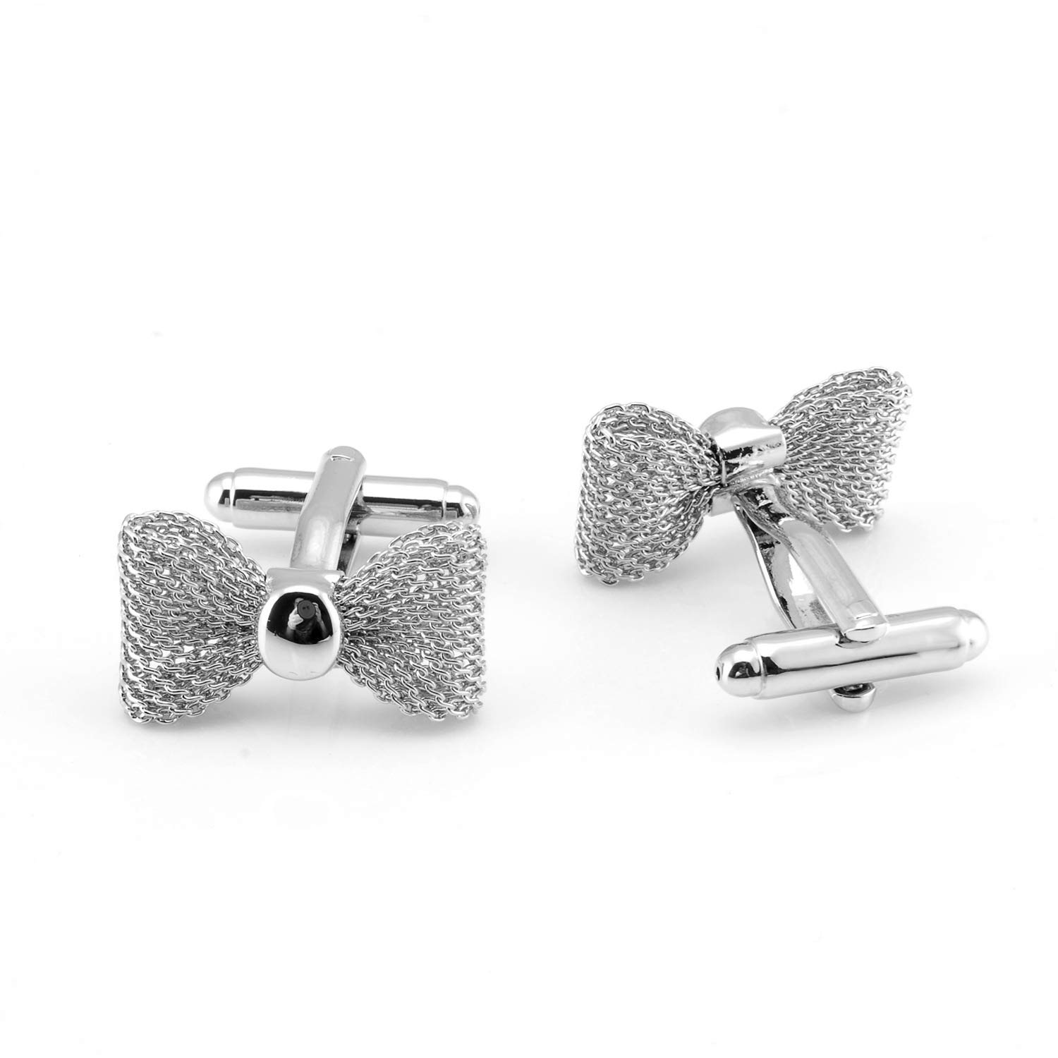 Bowknot/Collar/Floral tie French Cufflinks Business Party Decorations Cuff Links Studs (silvery, 23 * 13mm)