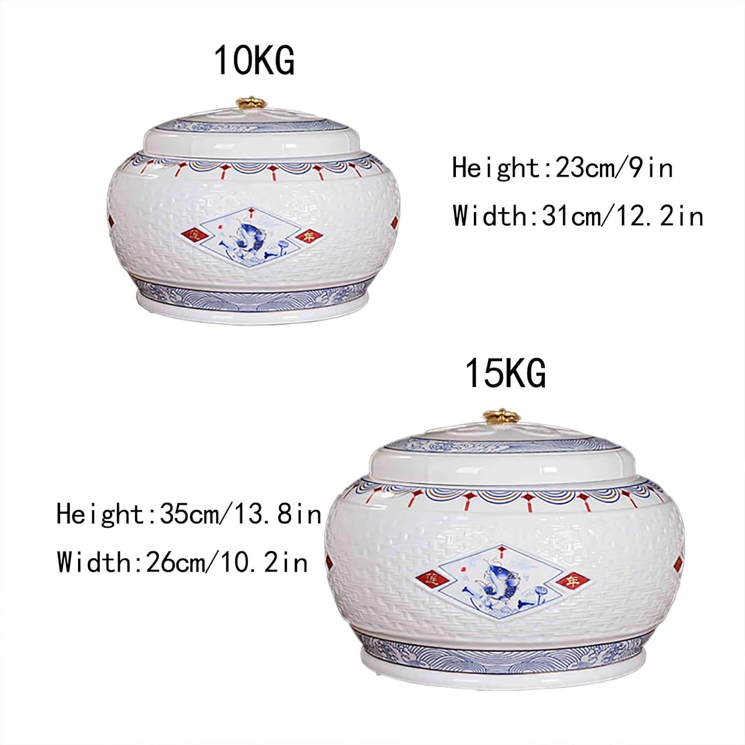 Rice Bucket Household Rice Storage Tank, Ceramic Rice Container, Grain Dispenser, Large Rice Jar with Lid, General Loose Tea Storage, Medicinal Material Jar for Flour, Sugar,baki