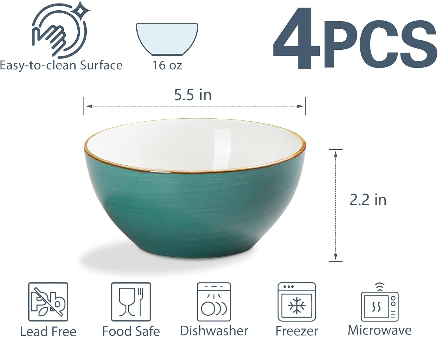 ONEMORE 16 oz Cereal Bowls Set of 4 Soup Bowls Ceramic for Kitchen - Dishwasher and Microwave Safe - Colorful Bowl Set for Oatmeal Salad Pasta Fruits, 5.5 inch, Assorted Colors