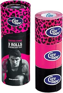 CureTape Waterproof Kinesiology Tape 3 Rolls (2"x8ft) | Pink Panther | Latex-Free Medical Kinesiology Tape | Kinesio tape for Sports & Fitness | Kinesiology recovery tape for Extreme Sports Conditions