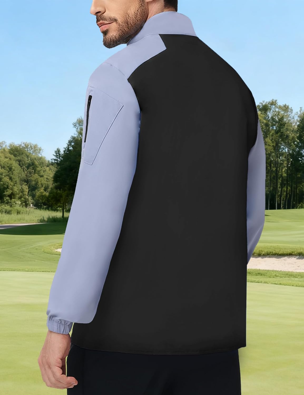 Wind and Water Resistant Cage Jacket Long Sleeve Golf Jacket Quarter Zip Pullover with Sleeve Pocket for Workout - Image 2