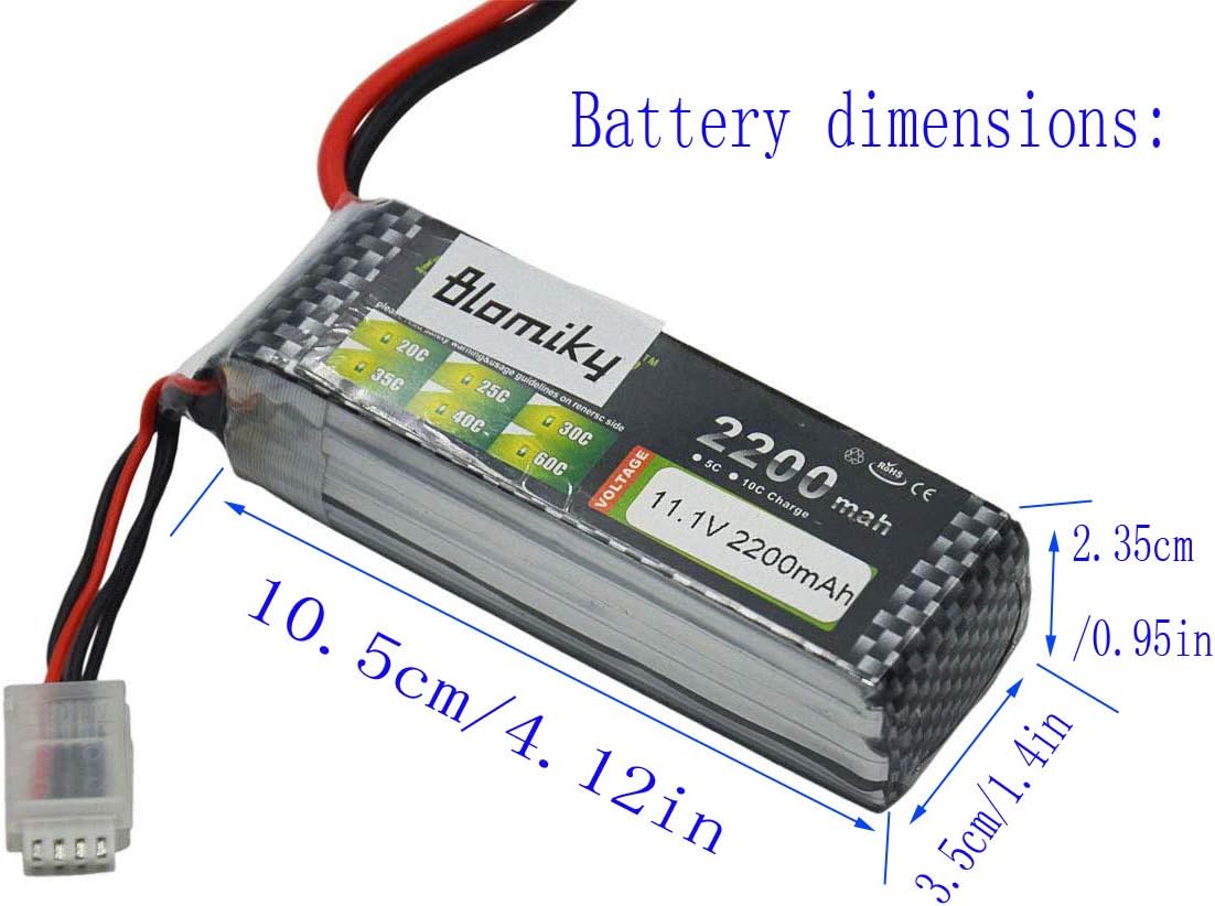 Blomiky 2 Pack XT60 Plug 11.1V 3S 2200mAh Lipo Battery and 1 Charger for RC Evader BX Car RC Truck RC Truggy RC Airplane UAV Drone FPV 11.1V 2200mAh XT60 2