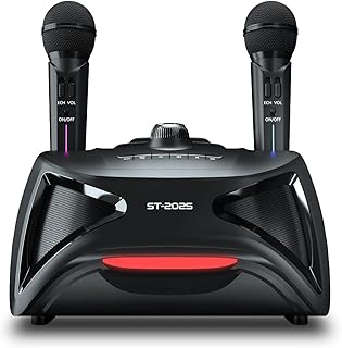 Karaoke Machine,Portable 3000mAh Karaoke Speaker System,with Dual Wireless Microphones,for Home Karaoke, Meeting, Party, Church, DJ, Wedding, Black