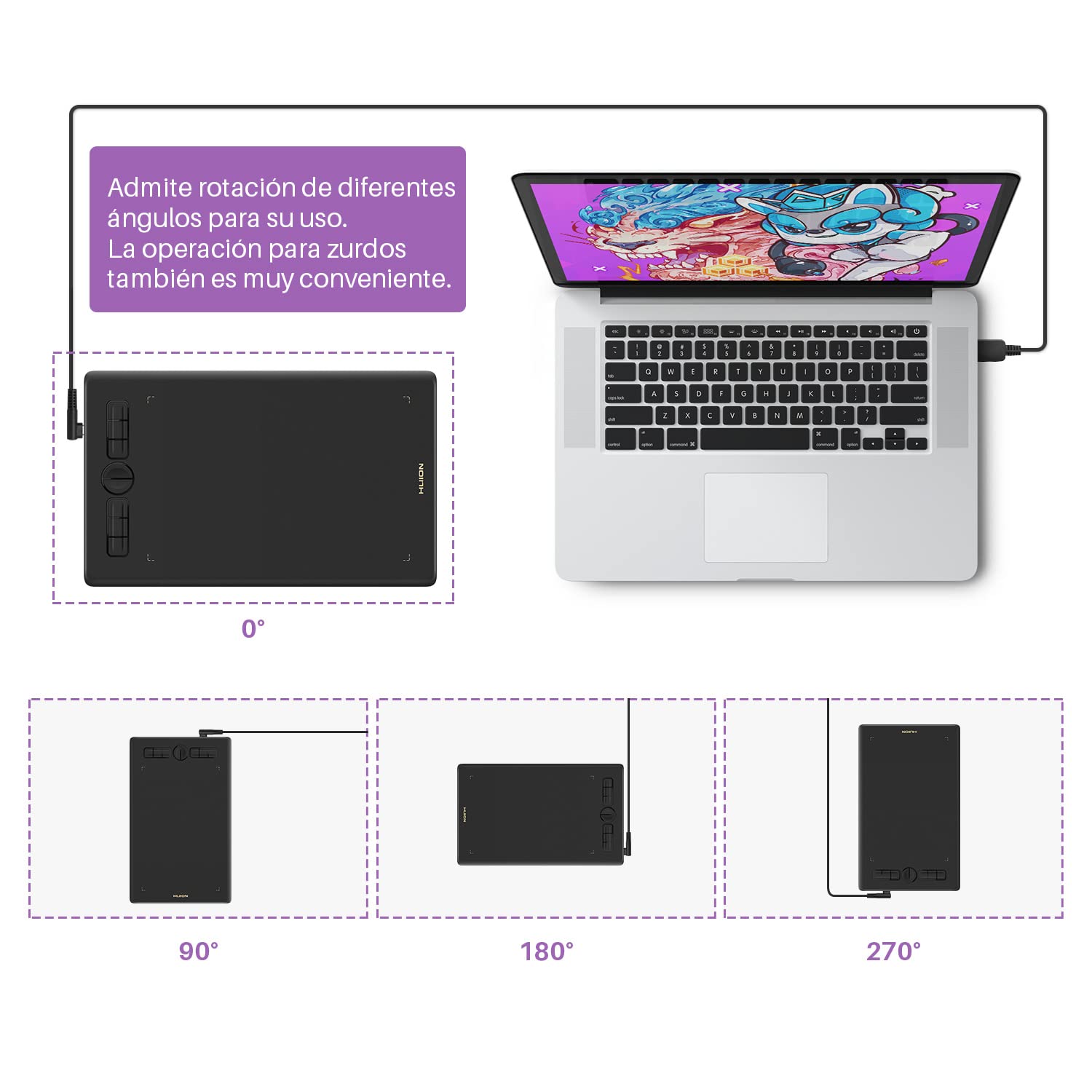 HUION Inspiroy H610X - Tablet gráfica (10 x 6,25 Pulgadas, lápiz Capacitivo 8192 Niveles y 8 Botones expresos, Compatible con Windows, Mac y Android, Ideal para estudiar a Distancia