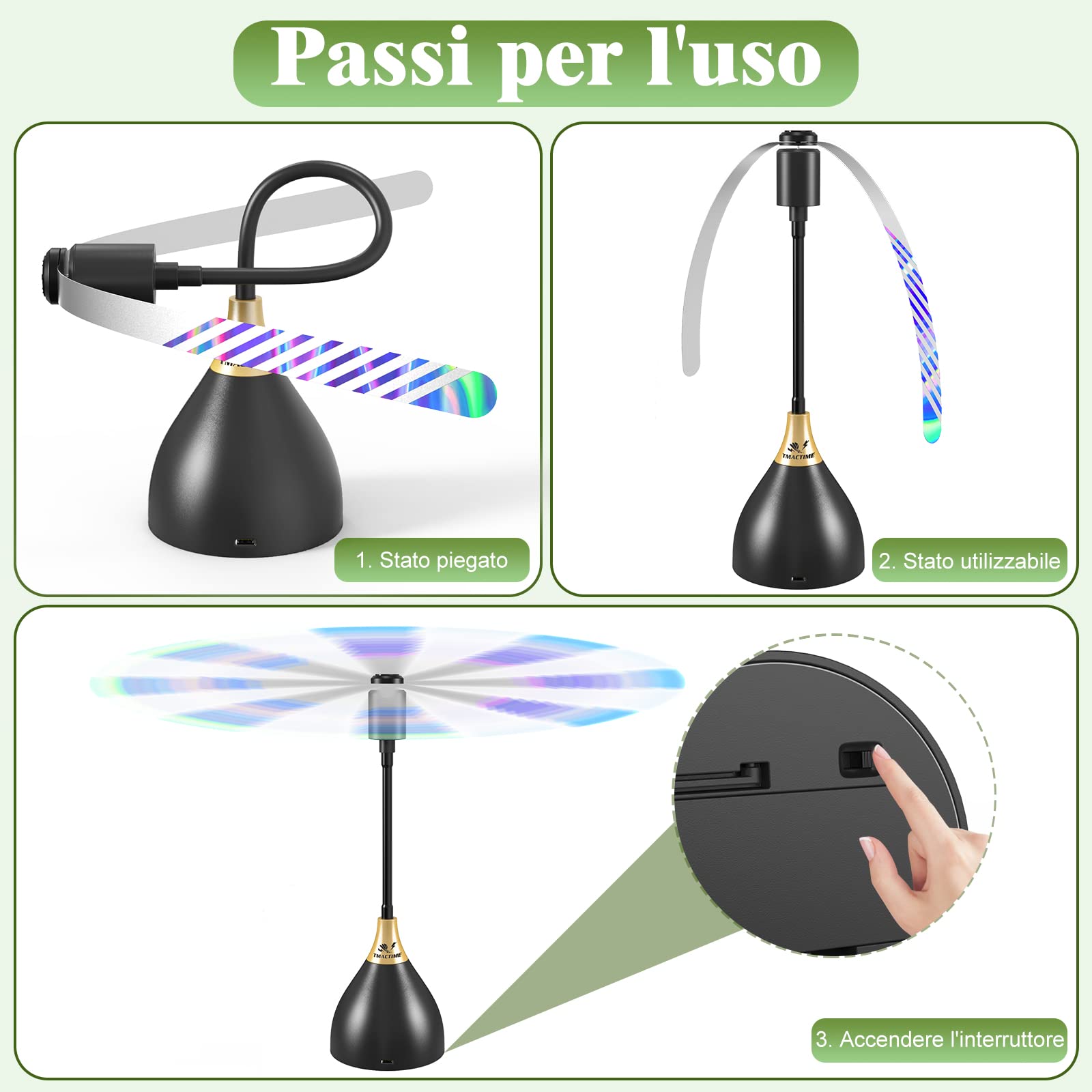 Repellente per Mosche, 3 x Repellente Zanzare Ventilatore Portatile Conveniente da Piegare e Appendere con Interruttore USB C Ventola Anti Insetti | All'aperto, Picnic (Nero)