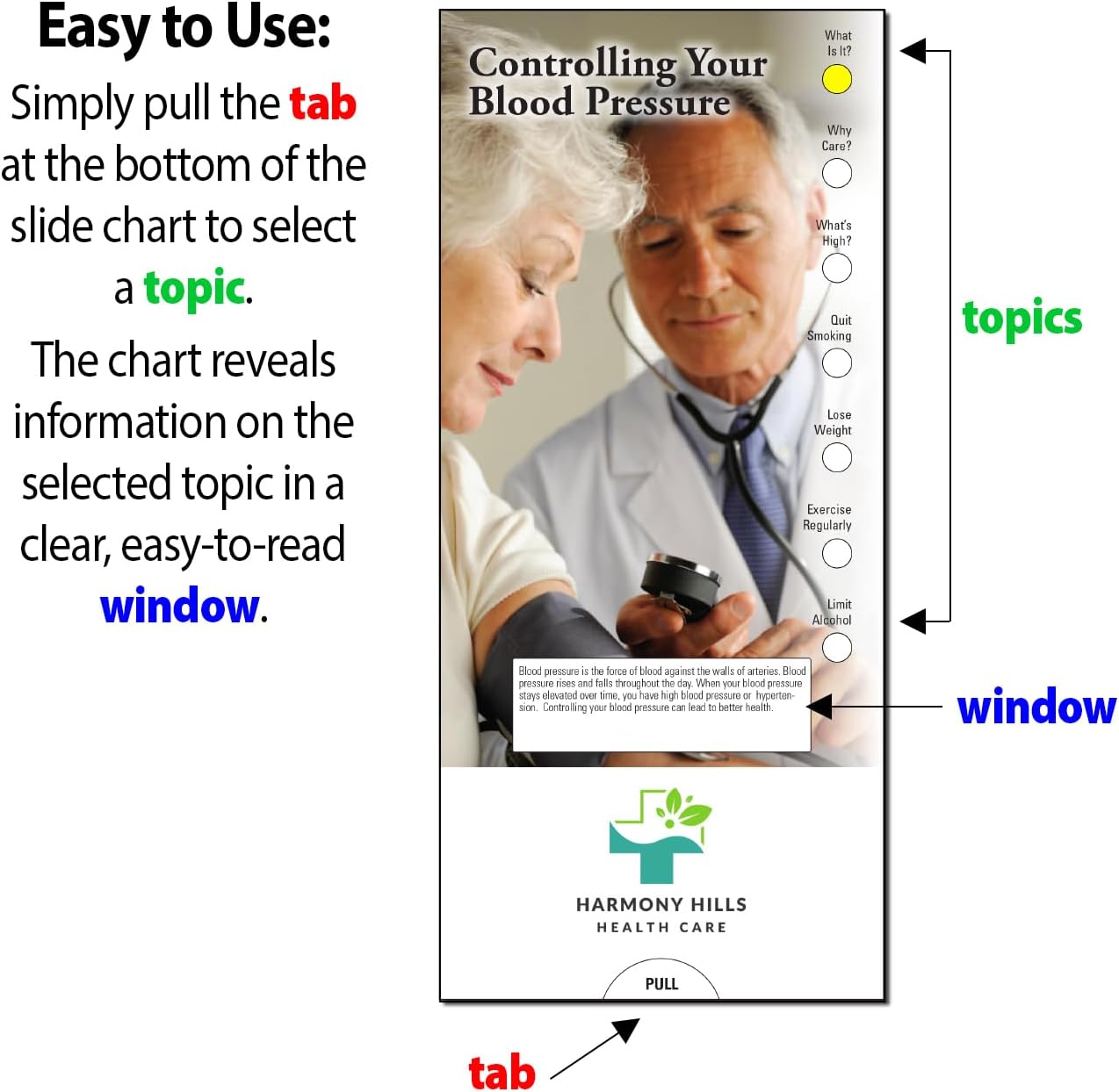 ZOCO – Controlling Your Blood Pressure Slide Charts – Pack of 250 – Custom Logo & Text – Hypertension Patient Education Handouts for Clinics, Doctors & Pharmacies – 3.75 x 8.5 Inches