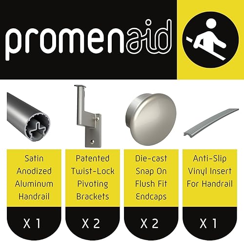 Miniatura 24 de Juego completo de barandilla, con tapas empotradas, perfil redondo de 1.6 pulgadas Plateado/Plateado