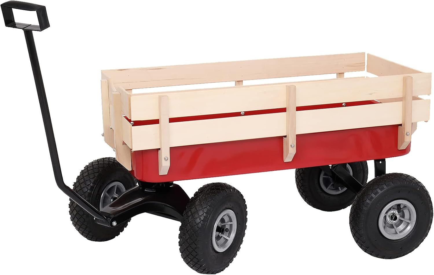 97x43x78cm Garden Iron Wood Four Wheel Garden Wagon Steel Garden Cart Folding Utility Wagon with Removable Sides