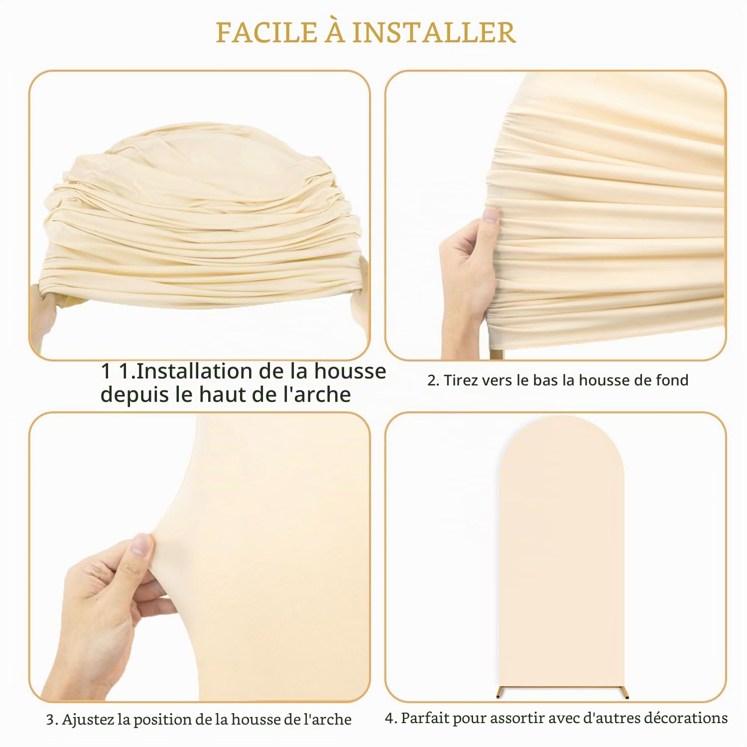 FUHSY Lot de 3 housses de toile de fond en élasthanne pour arche de mariage - Beige - 1,8 m, 2 m, 2,2 m - Pour décoration de fête d'anniversaire
