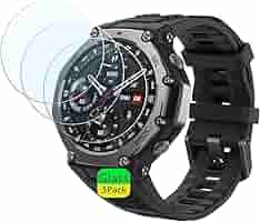 FDHYFGDY 3 Pièces Films De Protection D'écran Pour Amazfit T-Rex 3 48mm Verre Trempé, Film Protecteur De Dureté 9H, [sans Bulles] [Anti-Rayures