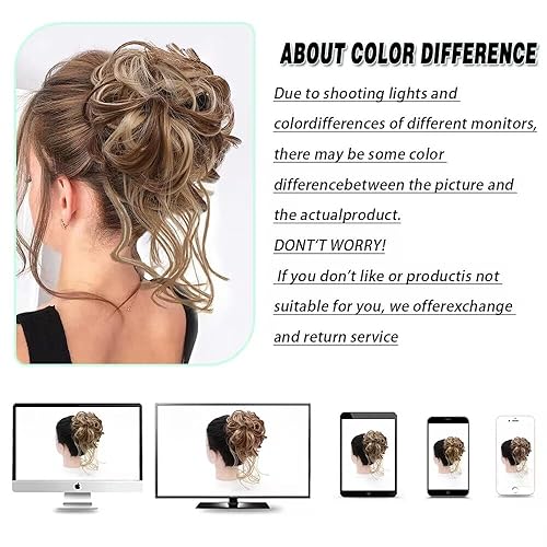 Miniatura 5 de ZERAL 2 extensiones de cabello con moño desordenado y despeinado con bandas elásticas para el cabello rizado para mujeres (2 unidades, #22H613)