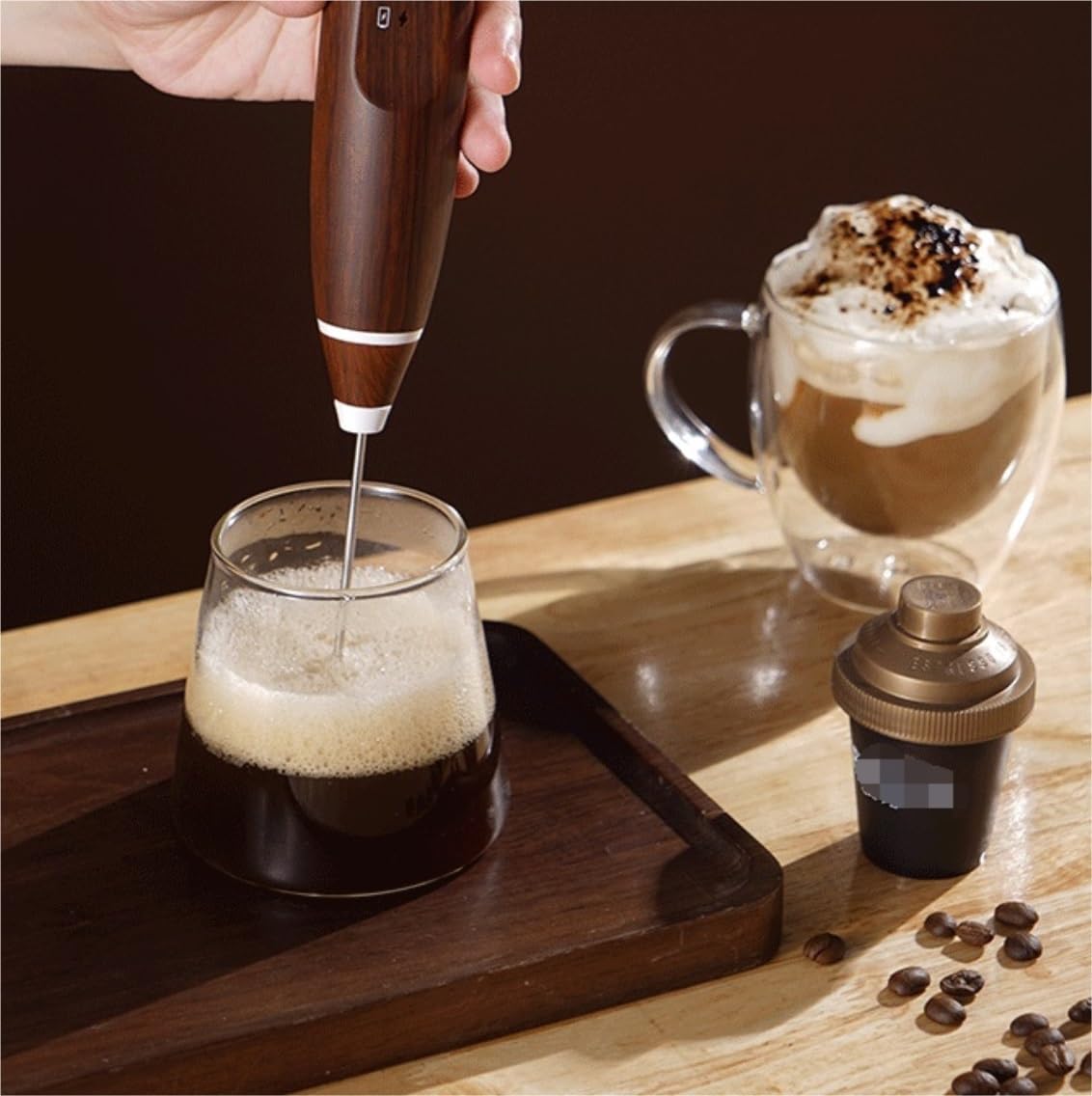 Espumador De Leche para Espresso Espumador De Leche Recargable, Fabricante De Espuma De Mano con Batidor De Acero Inoxidable para Café Espumador Batidora(A)