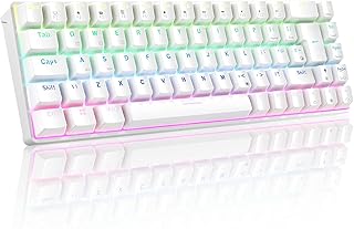 RK ROYAL KLUDGE RK68 Mechanical Gaming Keyboard, Wireless/Wired Mechanical Keyboard 65%, RGB Backlit 68Keys Bluetooth Gaming Keyboard Hot Swappable Keyboard for Win/Mac, Red Switch, White（UK Layout）