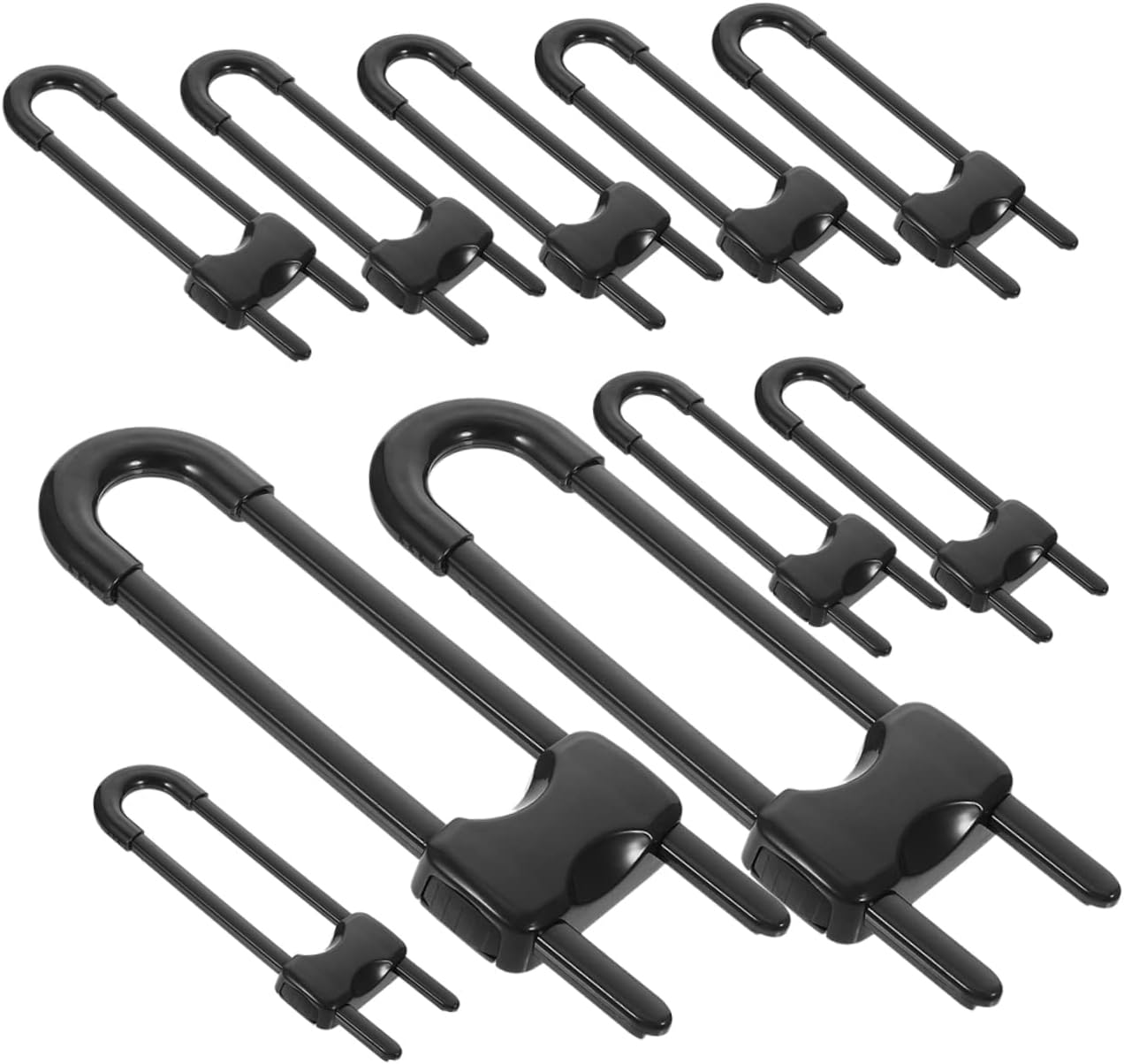 FAVOMOTO 12pcs Boy Girl U-shaped Cabinet Locks for Drawers and Refrigerators Easy to Install No Tools Required Black Protects Boys and Girls from Cabinets and Appliances
