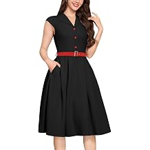 Womens 1950s Retro Dress Sleeveless Cocktail Prom Swing Midi Belt Dresses with Pockets Vintage Style