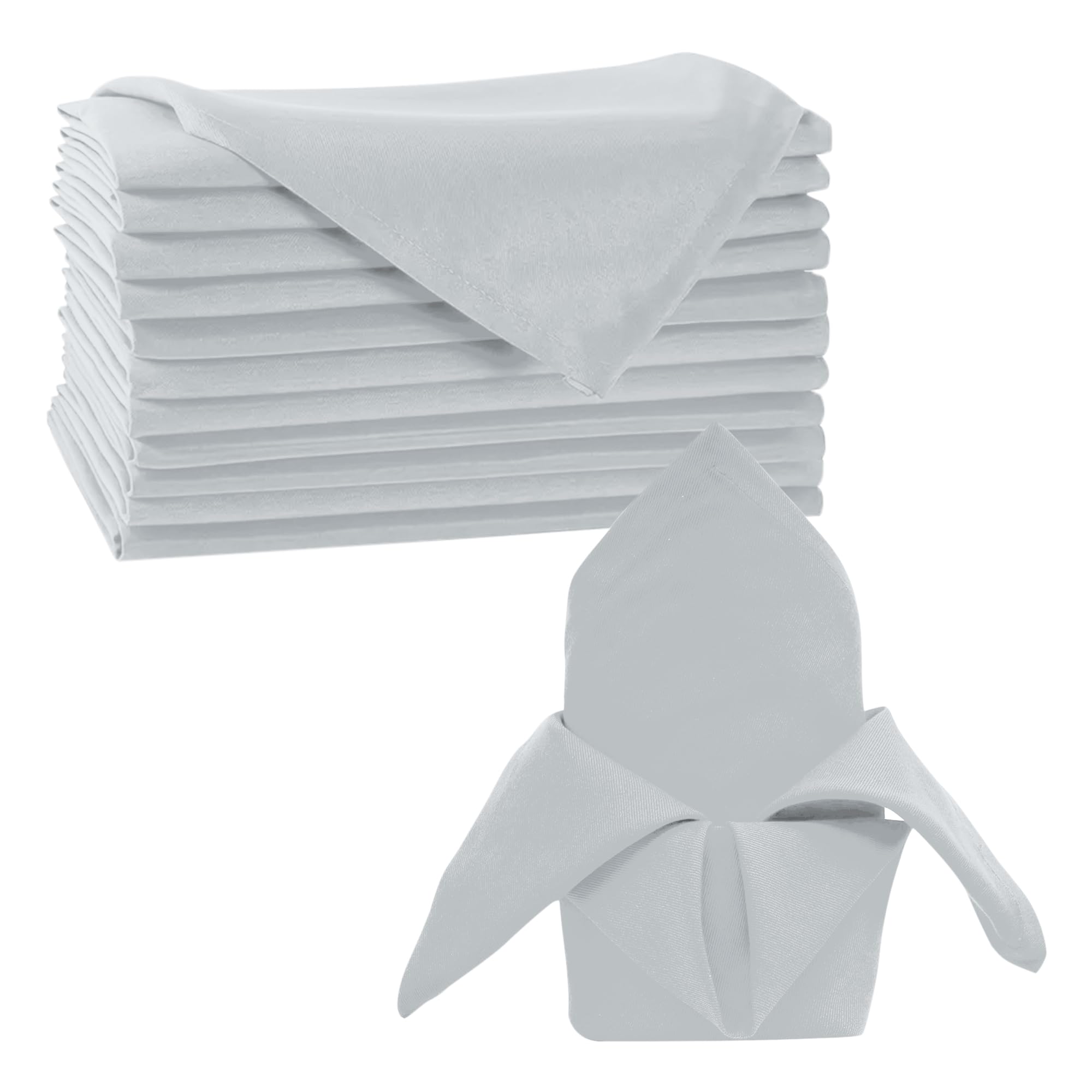 Trimming Shop 20 Inch Silver Polyester Table Napkins, 50x50cm Square, Reusable, Wrinkle-Resistant Cloth Napkins for Dinner Parties, Events, Weddings, Restaurants & Hotels, 100pcs