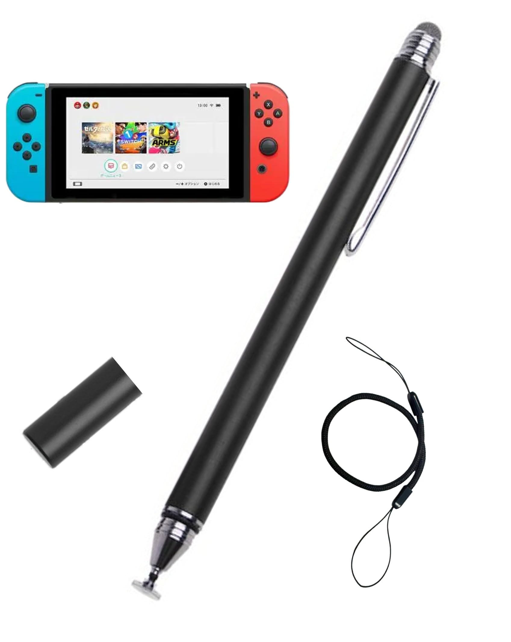 Penna stilo 2 in 1 per Nintendo Switch/Switch Lite/OLED, stilo capacitivo per Nintendo Switch 2, penna stilo super precisa con cordino (nero fantasma)