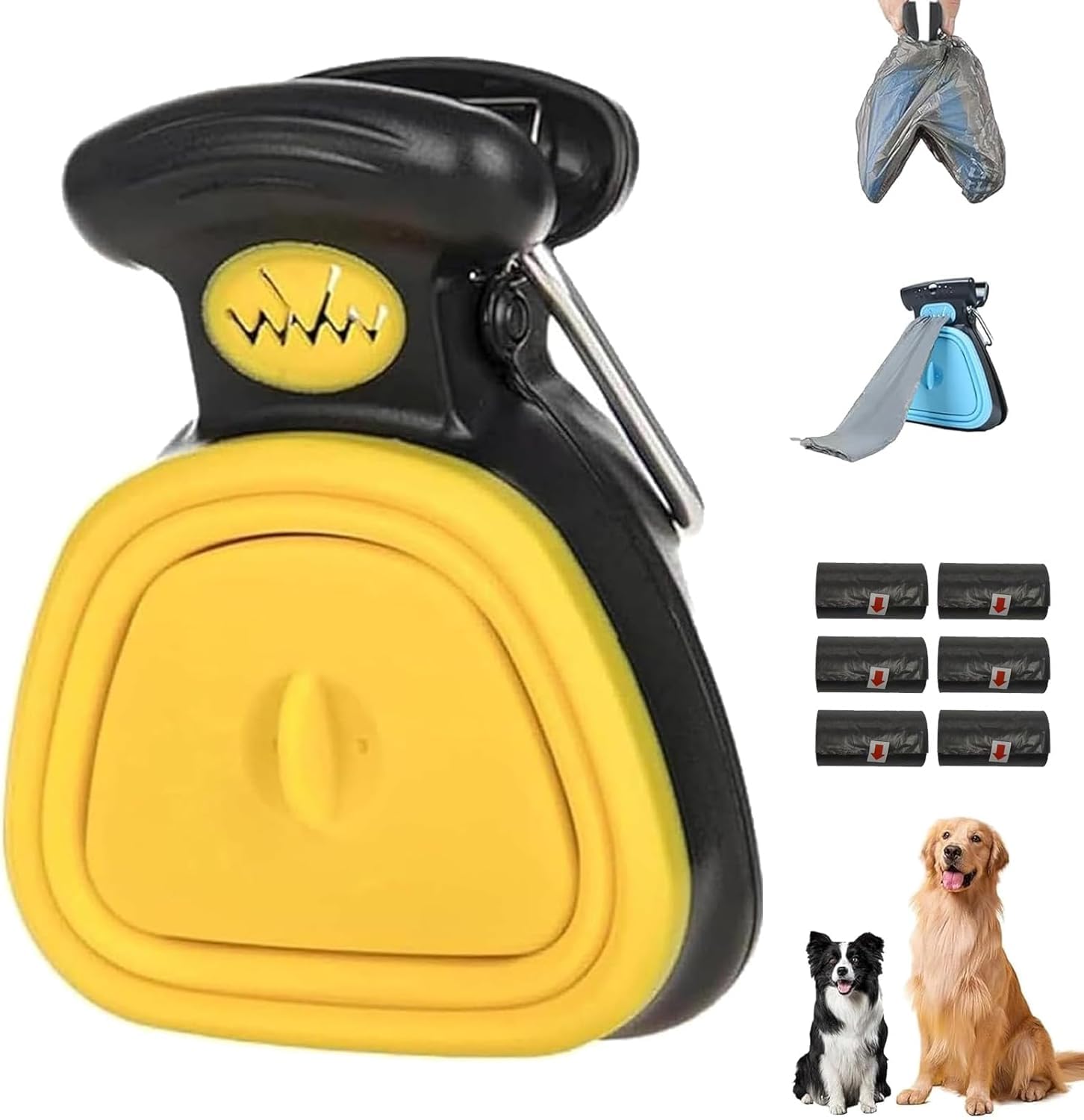 Pelle pour Chien, Pelle à crottes Portable et Pliable, avec 6 Rouleaux de Sacs et boîte de Rangement. Dites Adieu aux Mains Sales ! Idéale pour Les promenades et Les Voyages.