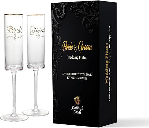 Flautas de boda para novia y novio, juego de 2 flautas de cristal transparente para brindar a Mr Mrs en bodas, fiestas de aniversario y más, letras
