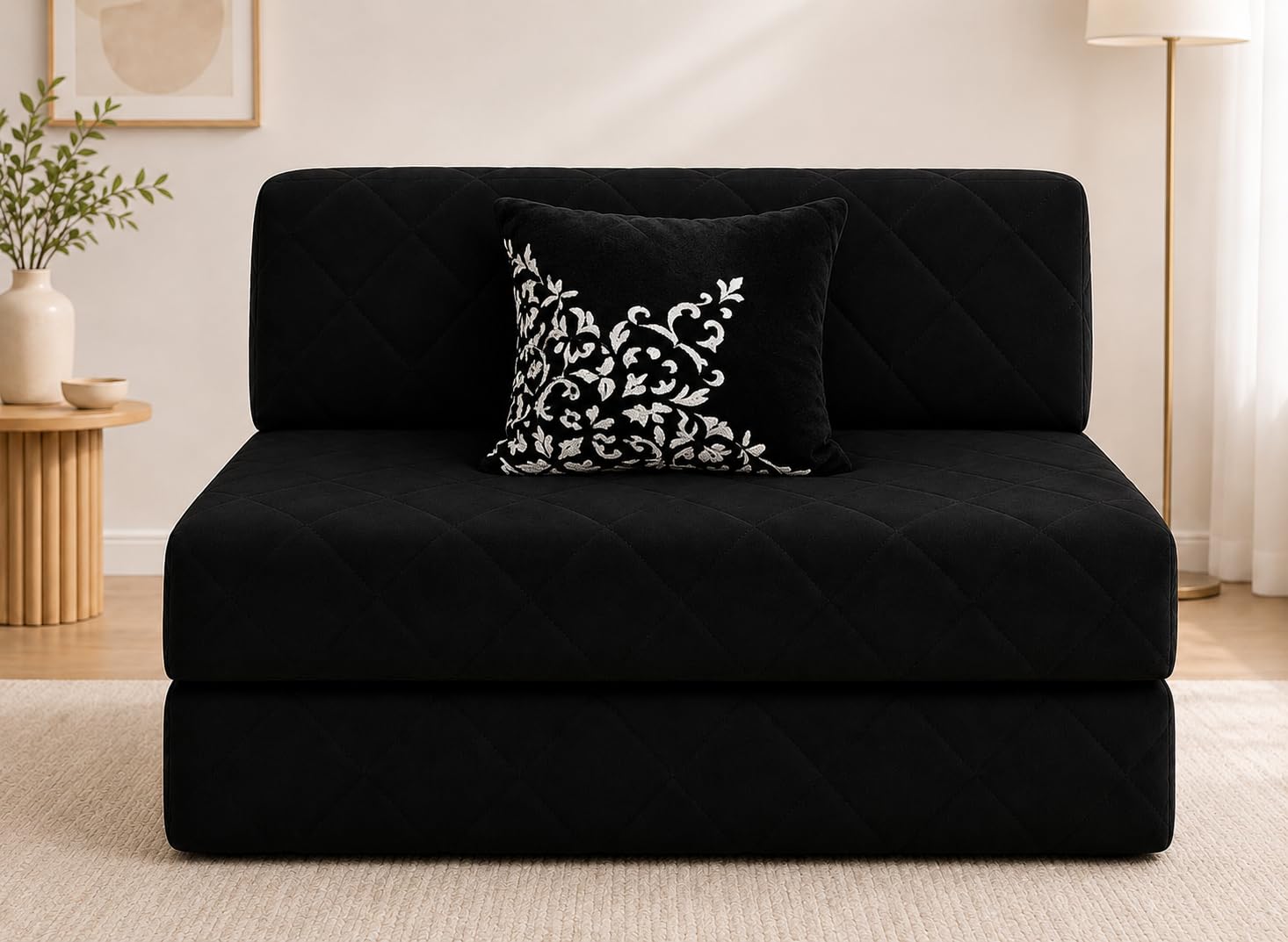 Foldable One Seater Sofa Bed | Jute Fabric Upholstery | Convertible Sofa Cum Bed for Home, Living Room, Guest Room & Office | Soft Foam Filling | Pre-Assembled(Black)-image-23