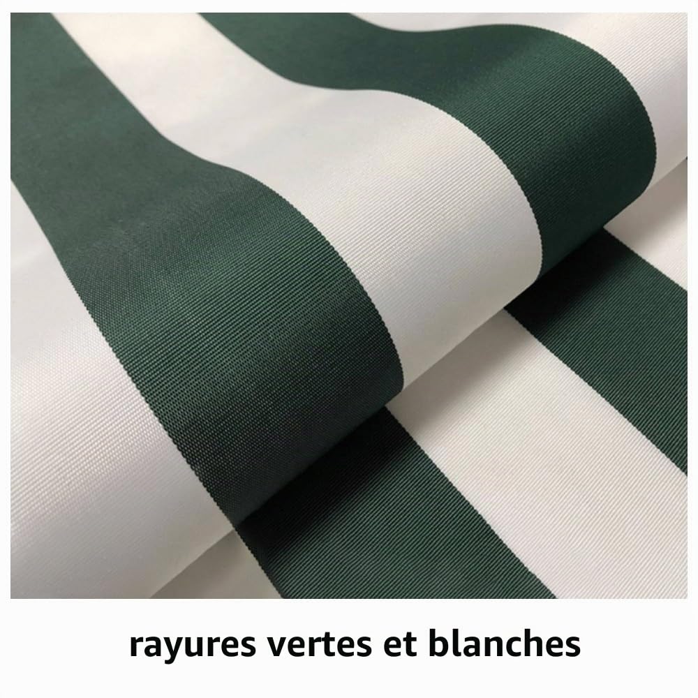 Toile De Rechange pour Store Banne Et Auvent De Terrasse 3.6x3m Tissu Polyester Anti-UV Et Imperméable avec Volants, pour Balcon Jardin(Green-White,12x10ft/3.6x3m)