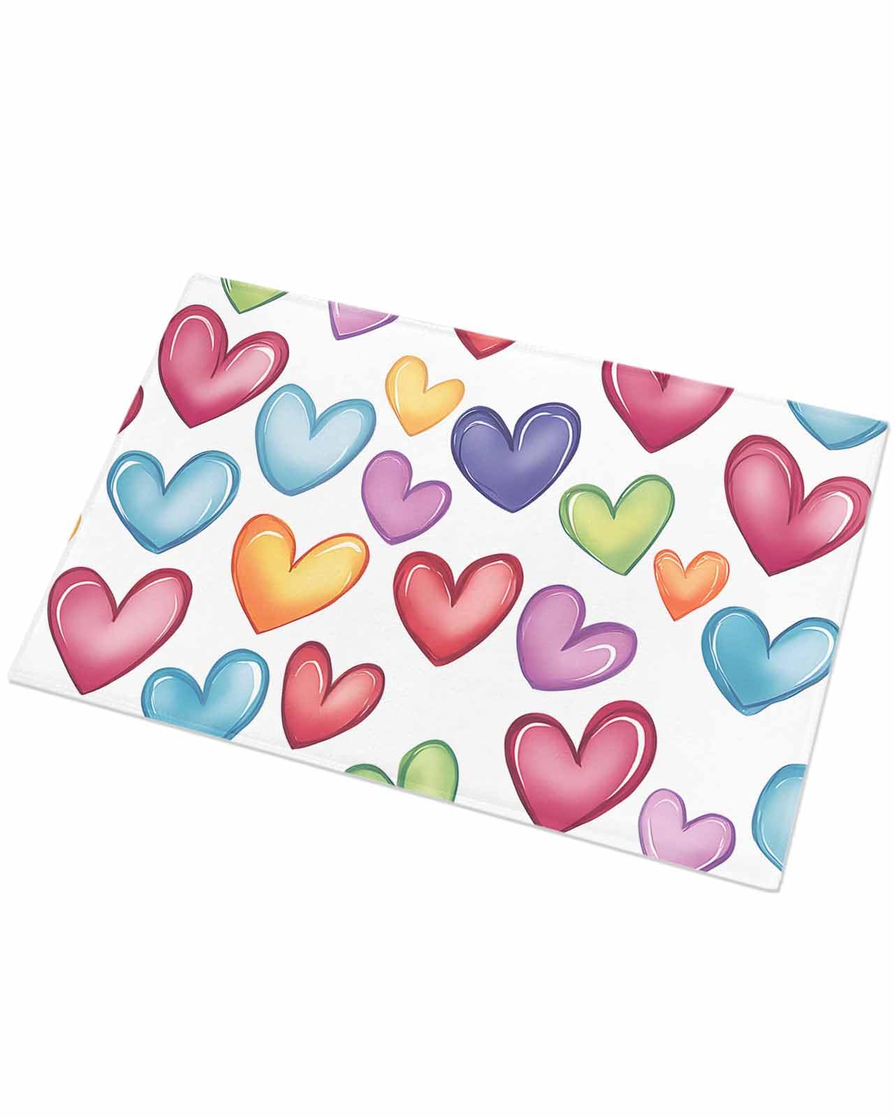 Indoor Doormat Colorful Love Heart,Shaggy Floor Mat with Non-Skid Backing Modern Red Blue Yellow Purple Loves,Machine Washable Plush Area Rug Carpets for Kitchen Nursery Bedroom