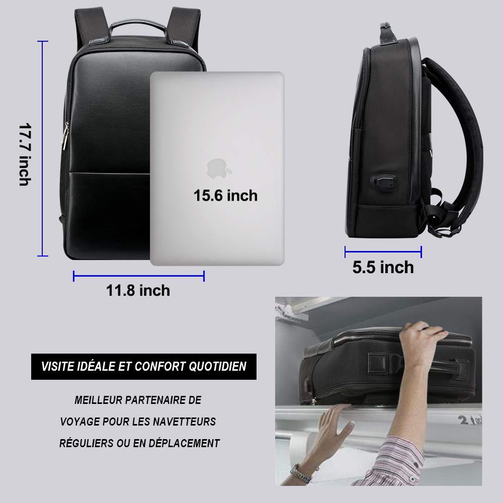 BOPAI Antifurto Zaino per Computer PC Portatile Notebook Impermeabile per Laptop Business da Uomo da 15,6 Pollici con Porta USB di Ricarica Nero