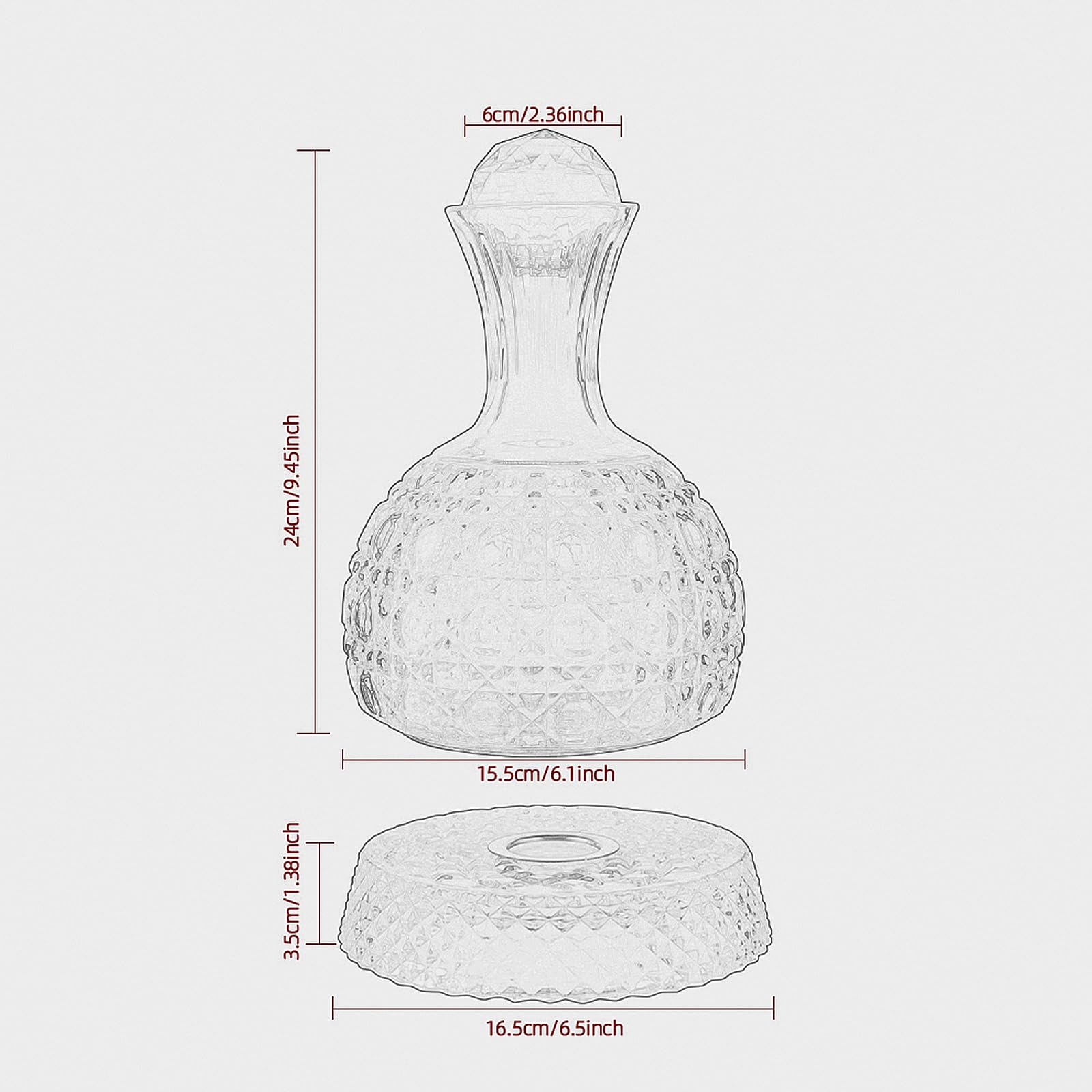 Carafe à vin en cristal - Rotatif à 360° - Aérateur de vin rouge - 1,5 l - Soufflé à la main - Sans plomb - Cadeau de luxe pour un goût plus lisse (Style 1)