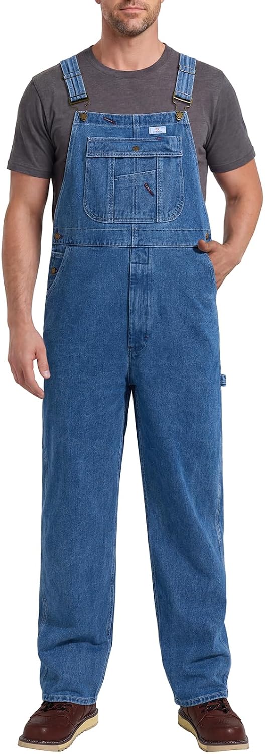 HISEA Overalls for Men Denim Bib Midweight Jean Workwear Relaxed Fit
