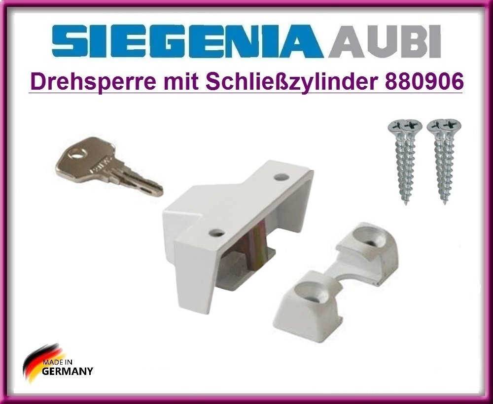 SIEGENIA 880906 deriva Ranura para con cilindro de cierre, cierre, seguridad Ventana. Top Calidad cierre de seguridad para la protección de niños para abrir la ventana. con 4 Tornillos.