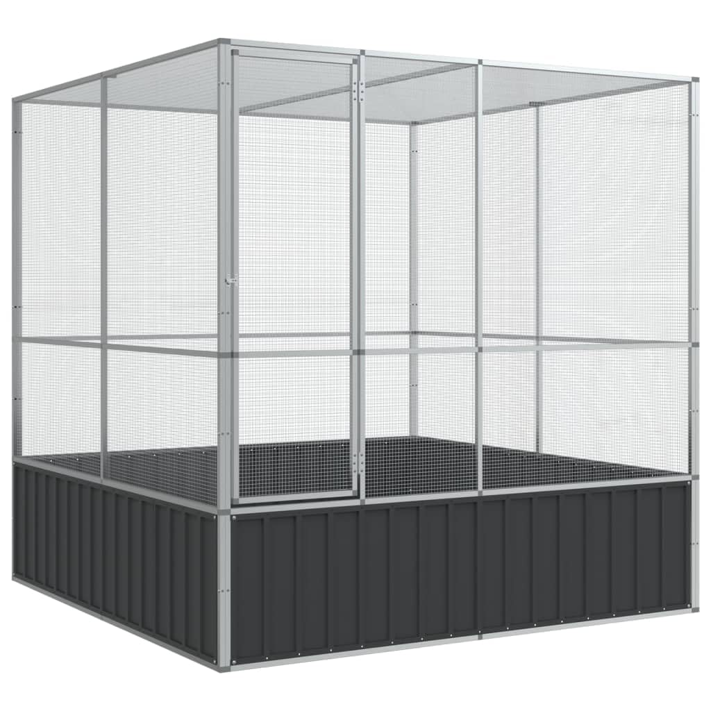 vidaXL Aviary Silver - 83.1"x81.5"x83.5" Galvanized Steel Bird/Parrot Cage - Spacious, Sturdy, Mesh Grid, Lockable Door for Safety