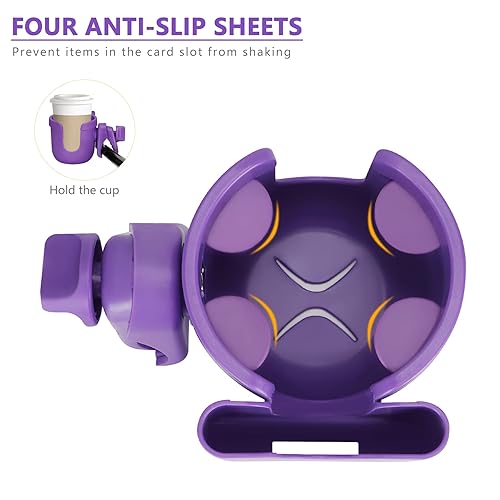 Miniatura 4 de Suranew Soporte de taza ajustable para cochecito con soporte para teléfono para cochecito de bebé para miembros de la familia, morado