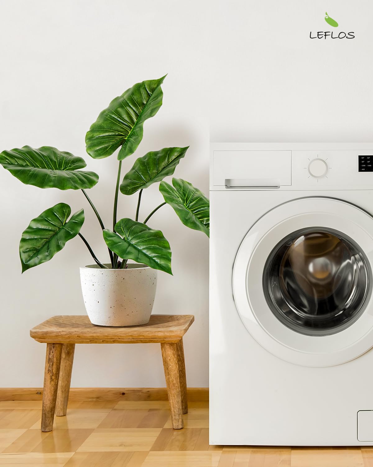 68cm pianta artificiale di Monstera per interni, pianta artificiale di foglie di alocasia in vaso bianco, deco per soggiorno, ufficio, festival & festa
