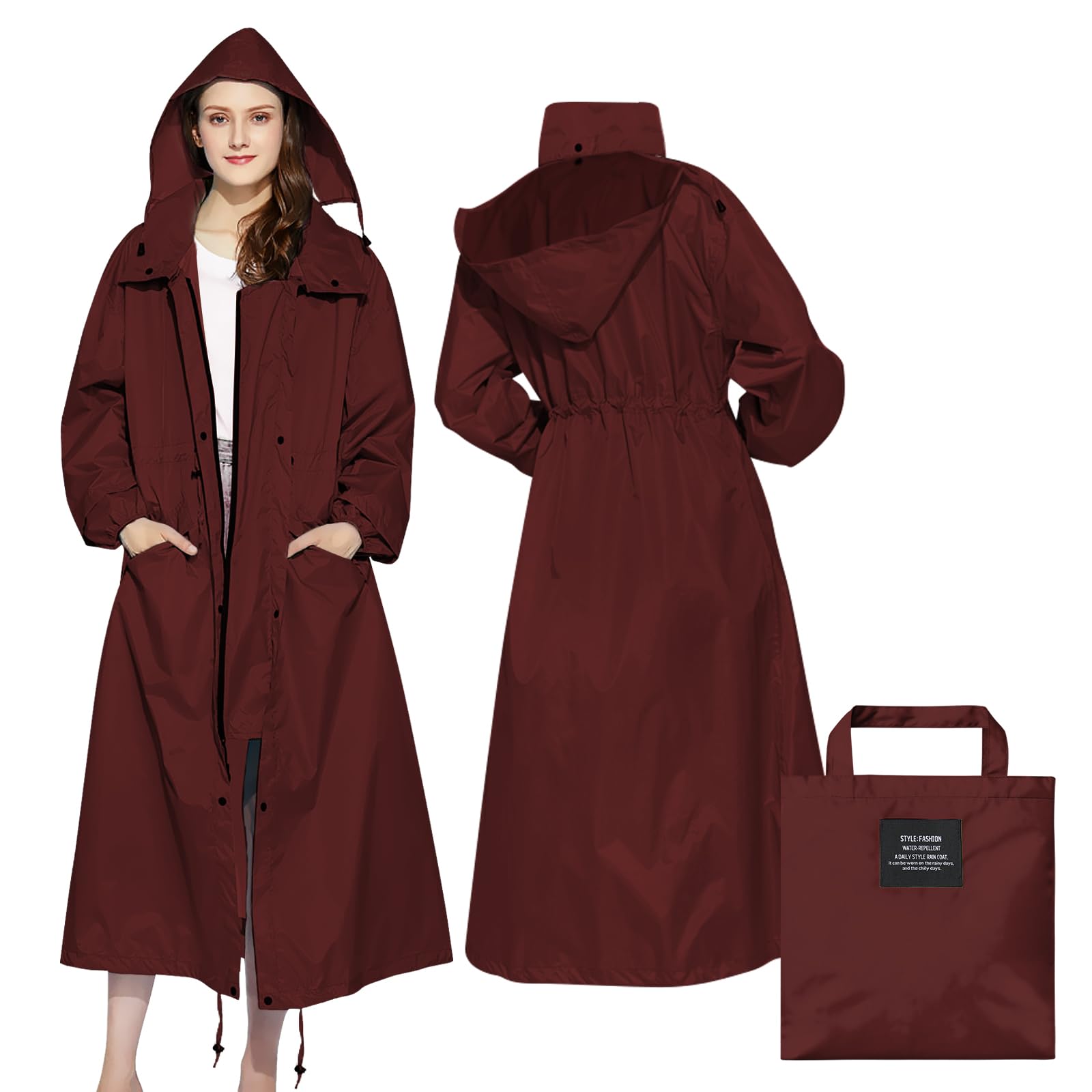 SOPPY Rain Coats for Women, Women's Long Waterproof Raincoat Lightweight Hooded Rain Jacket for Women Hiking Travel Outdoor