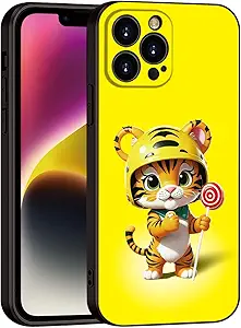 Printed with Cute Tiger for iPhone 15 Pro Max Case - Cartoon Helmet Tiger with Lollipop Design | Shockproof Slim Cover | Fun & Protective Case for Girls & Women (B1-Cartoon Cute Tiger)