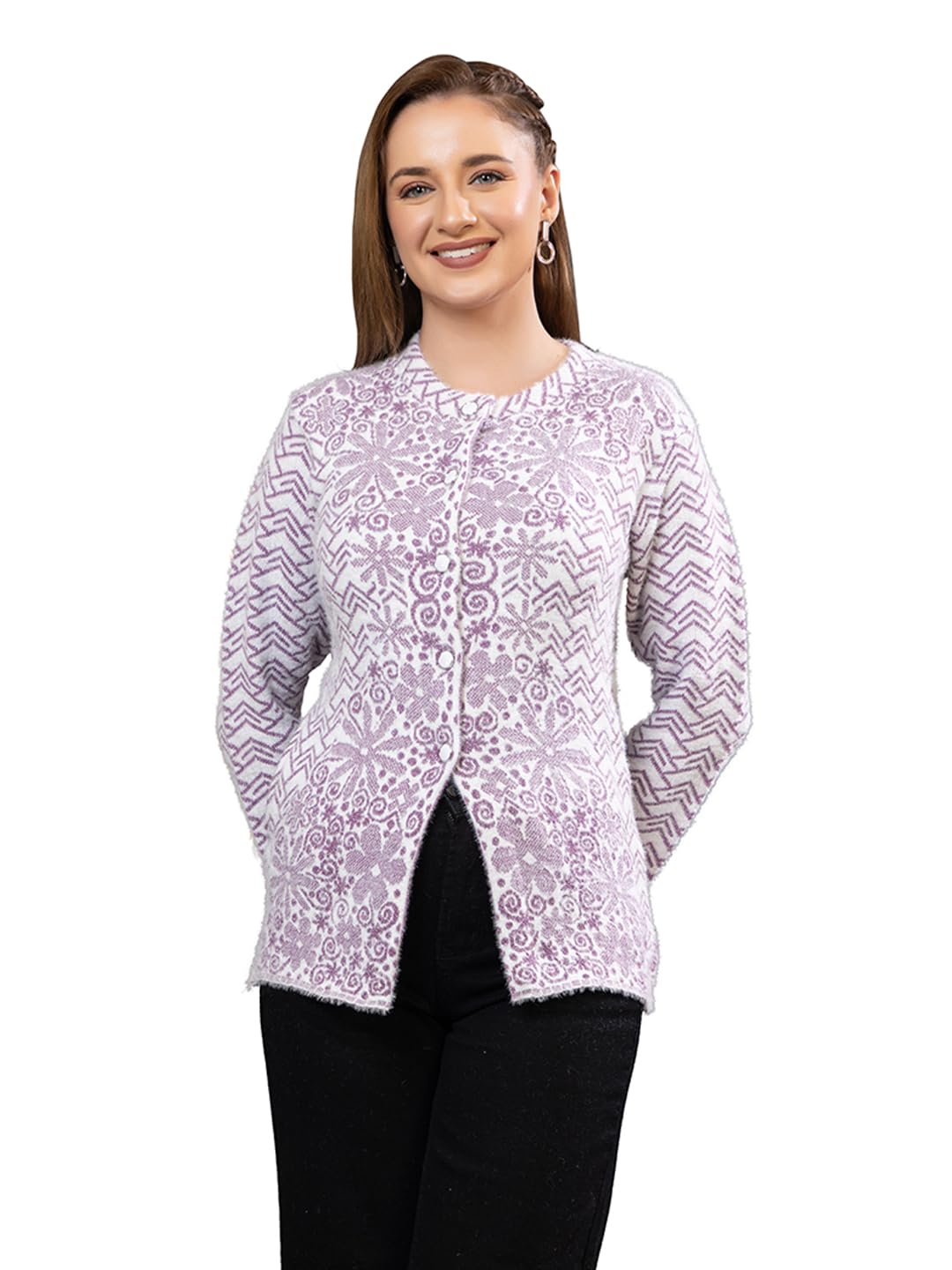 dadu dayal Women’s Premium Winter Wear Knitted Buttoned Cardigan | Soft Warm Wool Blend Full Sleeve Designer Pattern Sweater for Ladies | Elegant Cozy Fashion Layer for Cold Weather-picture-15