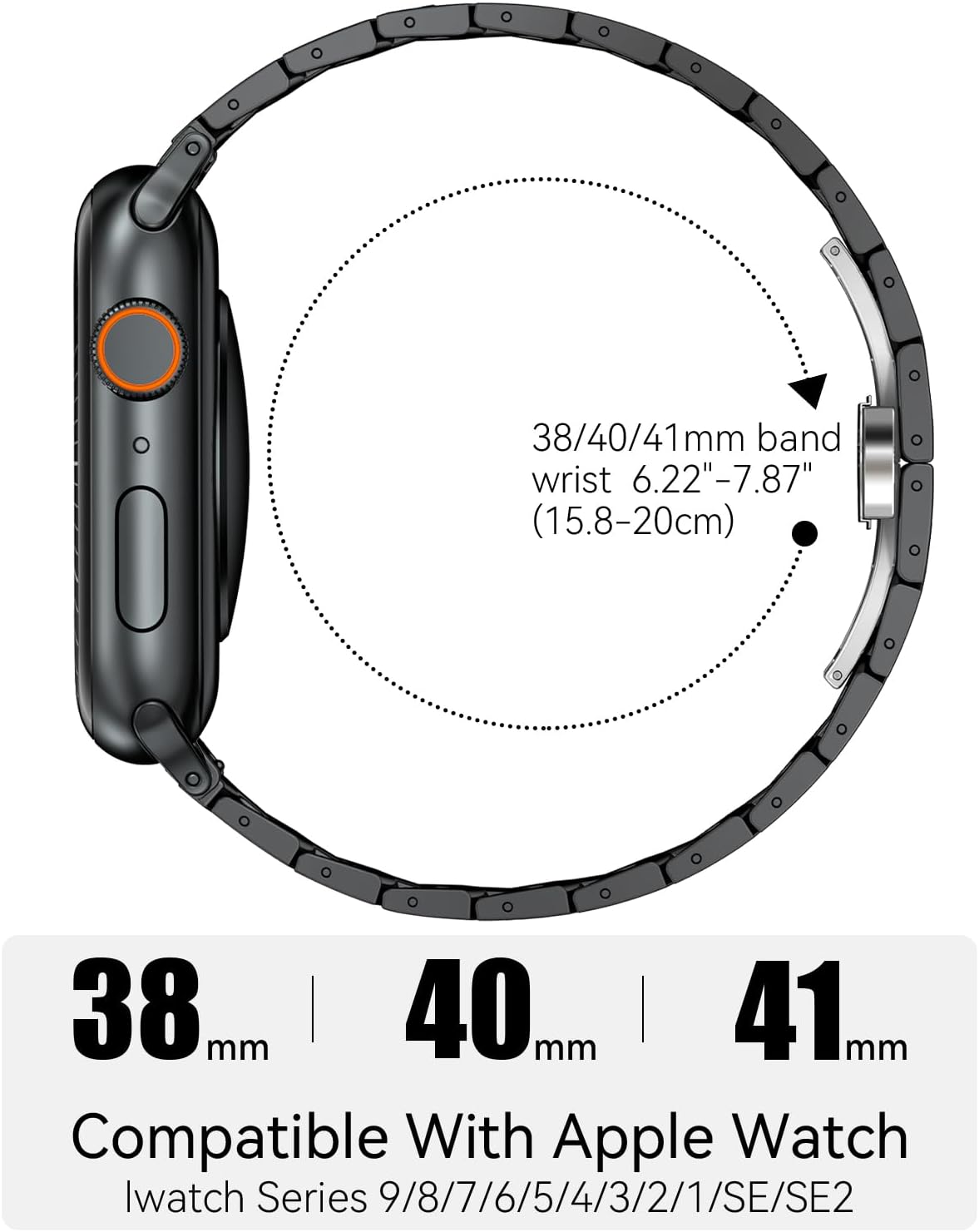 Compatible with Apple Watch Metal Bands 44mm 42mm 45mm 49mm 41mm 40mm 38mm for Men Women, Stainless Steel Watch Bands for iWatch Ultra2 Ultra SE SE2, Series 9 8 7 6 5 4 3 2 1 - Image 2